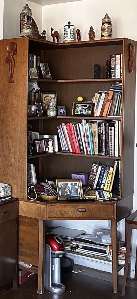 Mid-Century Modern 2 Pieces : Corner Bookshelf & Corner Desk with Drawer