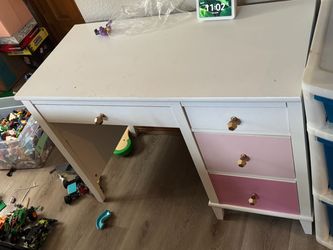 White Wood Desk with Pink Drawers