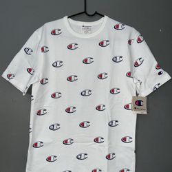 Authentic Men’s All Over Print Champion Crew T-Shirt •White •Medium 