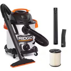 RIDGID 10 Gal. 6.0 Peak HP Stainless Steel Shop Vacuum Wet Dry Vac with Filter, Locking Hose and Accessory Attachments WD1060