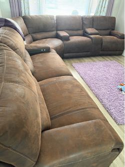 Brown suede like sectional sofa $500