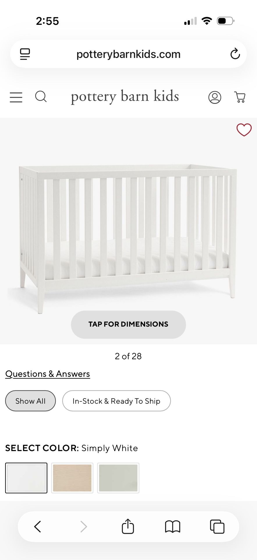 POTTERY BARN CAMDEN CONVERTIBLE CRIB 