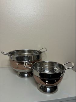 Set of 2 Copper & Stainless Steel Colanders / Strainers
