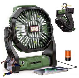 10400aMh Portable Camping Fan with LED Lantern, Rechargeable Battery Operated Outdoor Fan, 4 Speeds