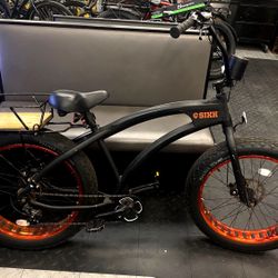 SIKK FAT TIRE BEACH CRUISER BICYCLE BLACK FRAME ORANGE WHEELS 7 Speed