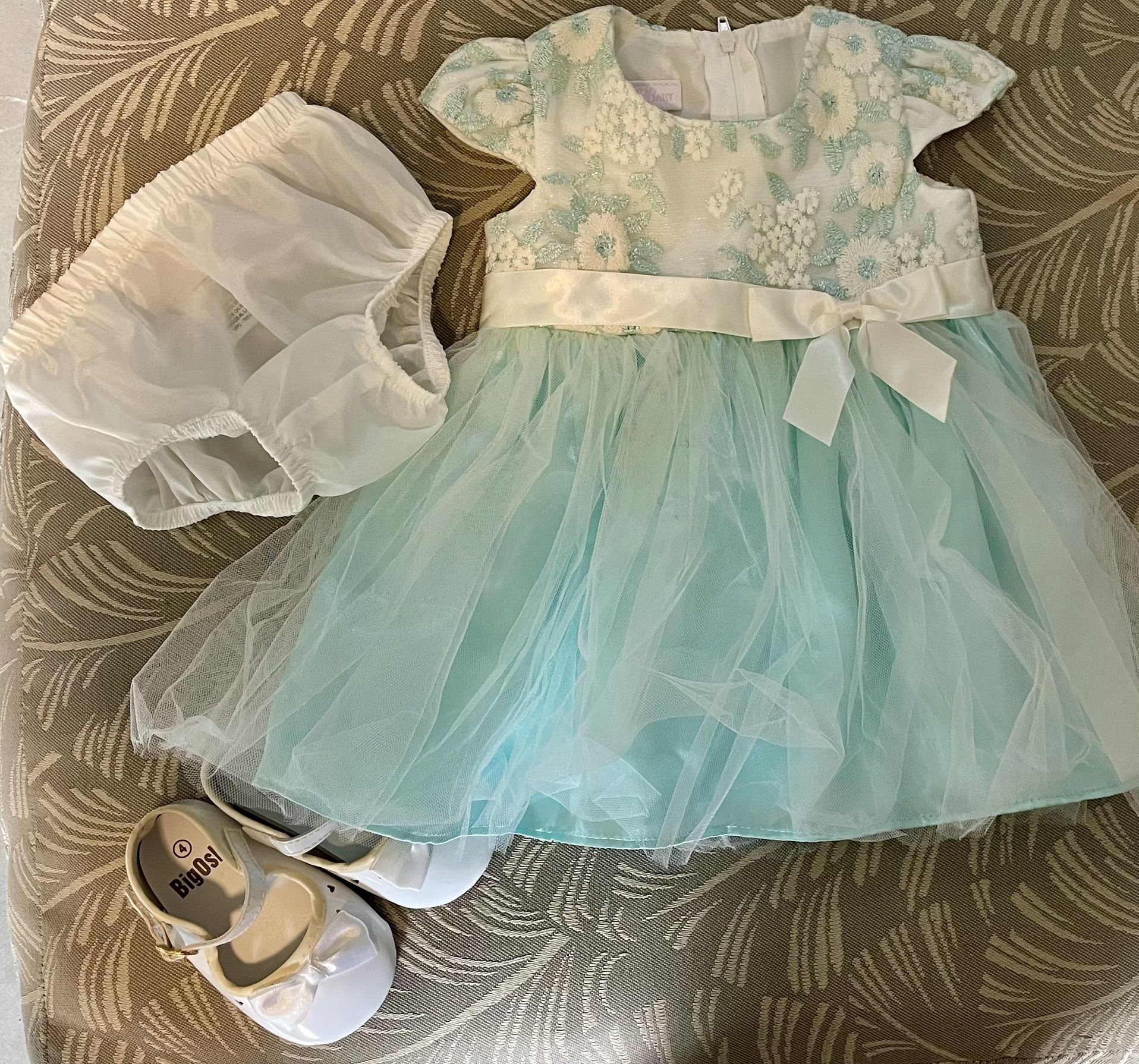 6/9 Months Tiffany Blue Baby Dress And Shoes(4)