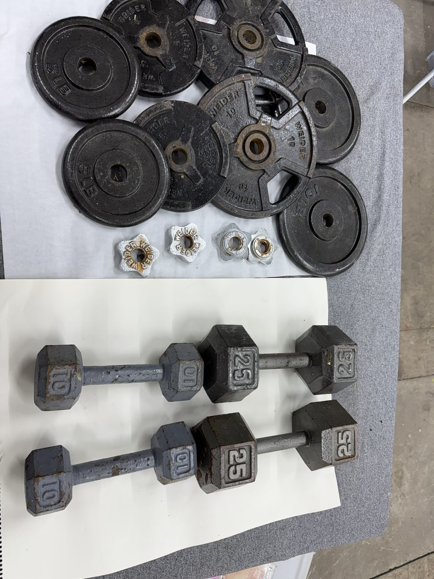 Weider Cast Iron Dumbbell Set 130 lb Total Vintage Plates Weights