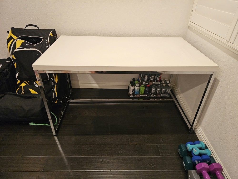 White Desk With Chrome Metal Legs