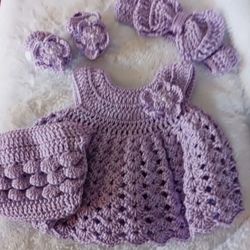 Crochet Baby Girl Purple Heirloom Dress Set Photo Prop Shipping Available