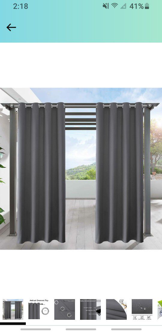 Grey Blackout Outdoor Curtains - Home Decoration Solid Eyelet Indoor / Outdoor Blinds for Patio Privacy / Gazebo Pergola Shade/ Porch Drapes 52" Wide 