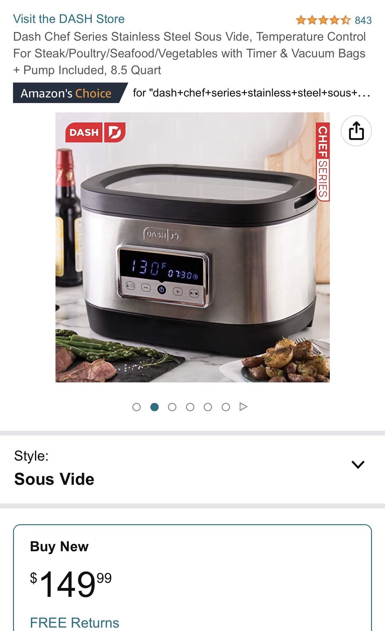 Dash Chef Series Stainless Steel Sous Vide, 8.5 Quart