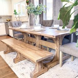 Custom Dining Table Farmhouse Country French Modern Rustic Solid Wood Set Restoration Hardware Insp Bench Hand Built Round Oval Counter Breakfast  
