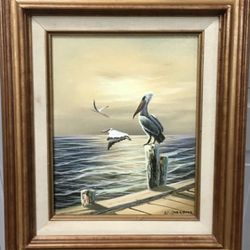 Beautiful Original Nautical/Sea Oil Painting Signed & Framed On Canvas 13 X 15”