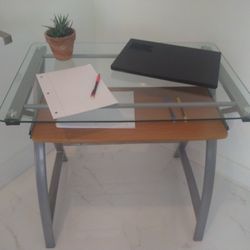 Glass Top Desk with Pull-out Shelf