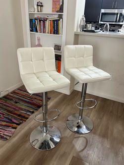 33 in. - 44 in. Height White Low Back Metal Adjustable Bar Stool with PU Leather-Seat 360° Swivel (Set of 2)