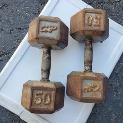 50 pounds pair cast iron hex dumbell