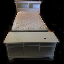 Update:  Price Drop!  Still For Sale!!!  Girls White Twin Bed w/3 stor. drawers, Headboard and Footboard  
