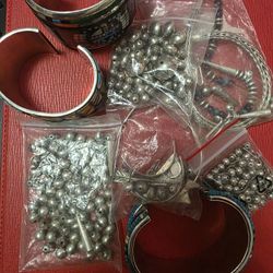 925 Sterling Silver, Beads, Native American Sterling Silver Cuff Bracelets, Scrap etc. Lot