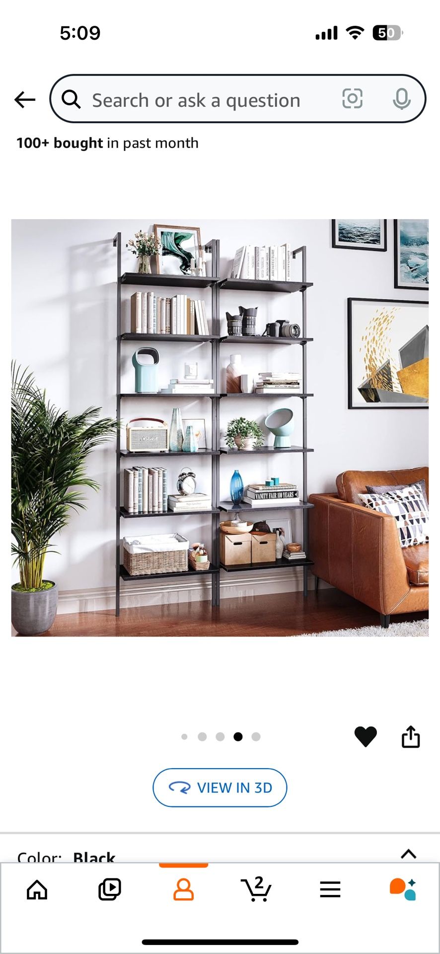 Pair Of Matching Black Ladder Bookshelves