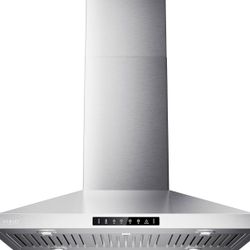Island Range Hood 36 Inch, 390 CFM kitchen Hood with Dual-Sided Touch/Gesture/Remote Control, Ceiling Mount, Convertible Ducted/Ductless, 3-Speed Fan,