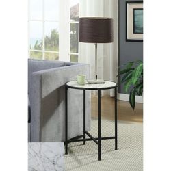 Brand New Faux Marble and Black Metal Frame End Table