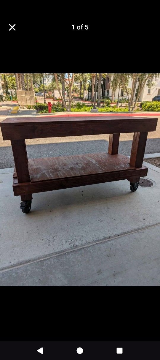 (3) Solid Wood Tables On Casters