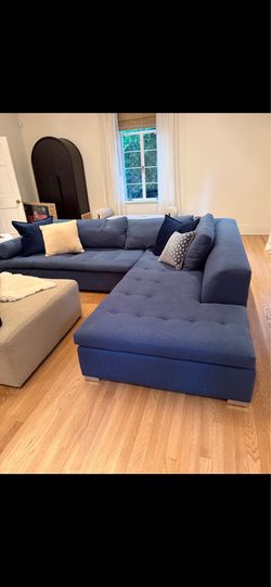 $8.5K Valentino Sectional in sapphire blue wool fabric