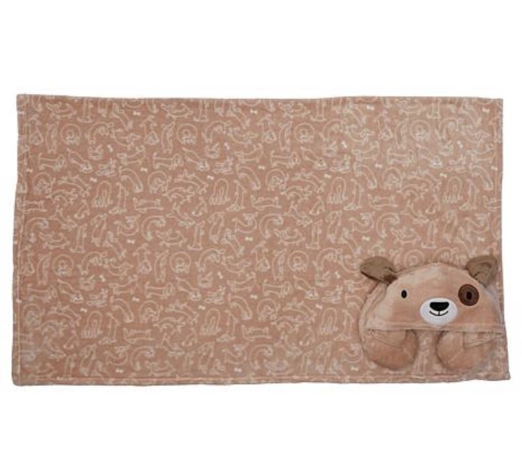 Dog Kids Hooded Travel Pillow With Matching Blanket