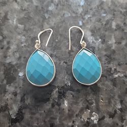Solid 925 Sterling Silver Pear Shape Turquoise Stone Handmade Earring 