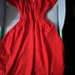 Red V-neck Dress With Pockets