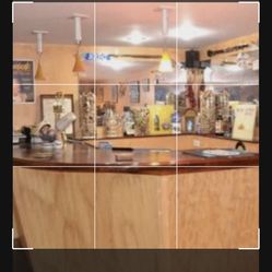 Handmade bar with platform it breaks down to three pieces comes  and everything els