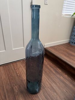 Large Blue Glass Decorative Bottle Vase