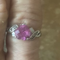 Pink Ice , Small Diamond Ring .  Sterling Silver 