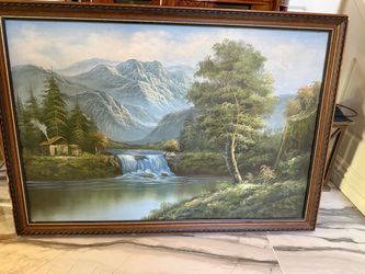 Beautiful Framed Mountain Landscape Painting – 24” x 36”