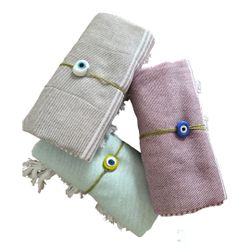 🧿🧿 100% Cotton Turkish Towels with Handmade Glass Evil Beads
