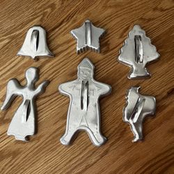Set Of 6 Vintage Aluminum Assorted Christmas Holiday Cookie Cutters