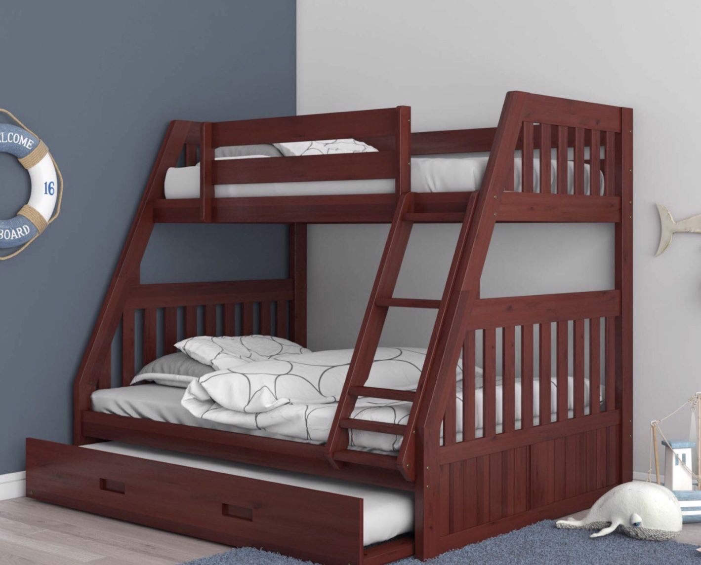 NEW BUNK BED FULL TWIN WITH TRUNDLE BED AND NEW MATTRESS INCLUDED