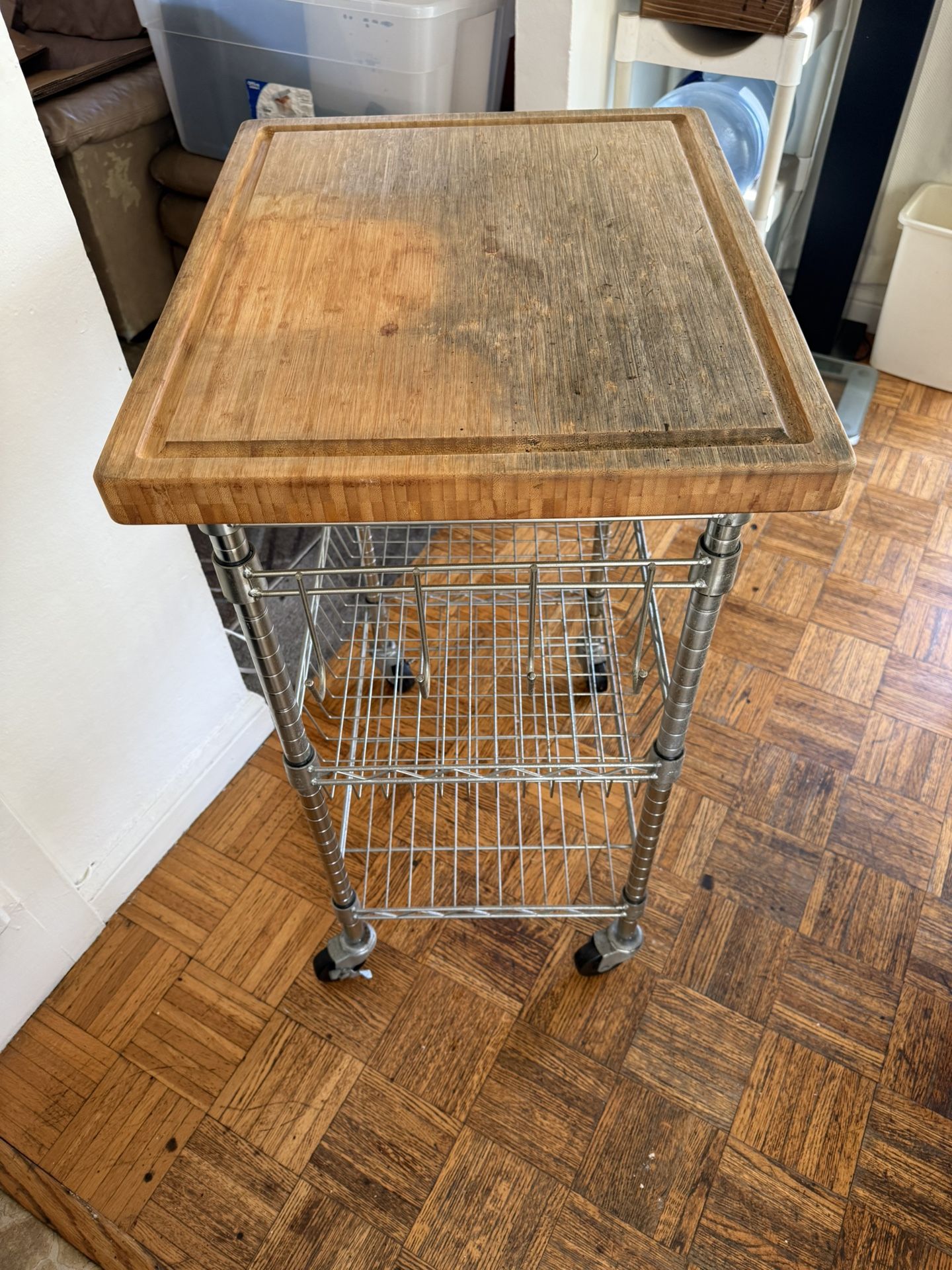 Rolling Kitchen Cart with Butcher Block Top