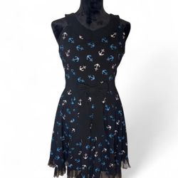 Sourpuss Retro Black Dress with Blue and White Anchors Size Large