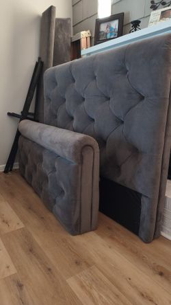Gray Velvet Tufted Queen Bed Frame