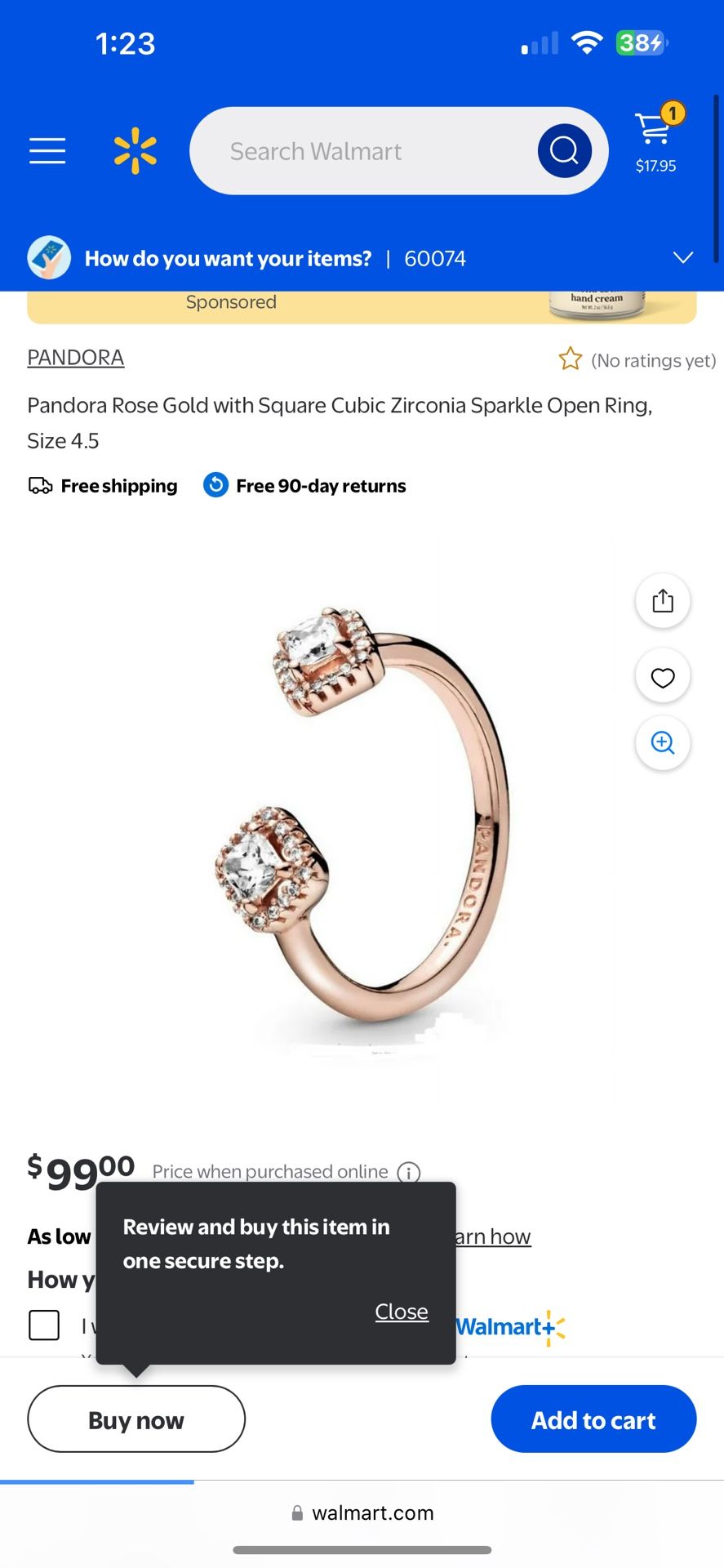 Pandora Rose Gold with Square Cubic Zirconia Sparkle Open Ring