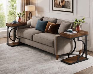 Set of 2 C Shaped End Table for Couch, Modern Bedside Tables with Metal Frame.
