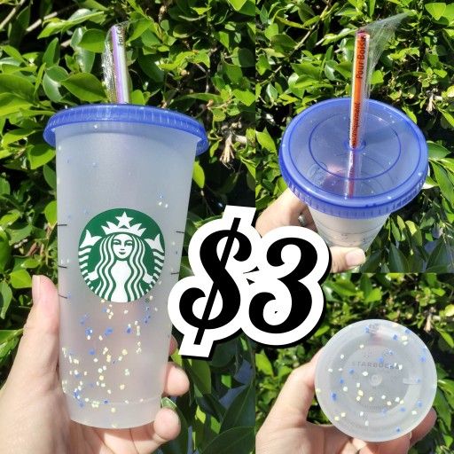2023 SUMMER RELEASE NEW STARBUCKS PLASTIC REUSABLE COLOR CHANGE CONFETTI COLD CUP, LID & STRAW 24oz