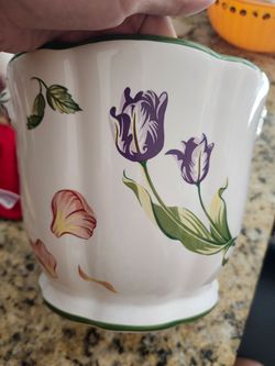 Vtg Tiffany & Co Petals Ceramic Flower Planter Cache Pot Made In Portugal Tulips