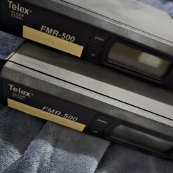 2 Telex FMR-500 Band A Clear Scan Wireless Microphone Receivers w/ Antennas and half rack mounts
