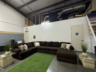 Large Dark Brown Sectional Sofa with Chaise