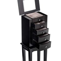 Black Wood 5-Drawer Jewelry Chest Storage Chest Cabinet with Mirror