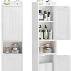 Bathroom Cabinet with 2 Doors, 7.3 x 9.8 x 40.4 Inches, Small Freestanding Storage Cabinet