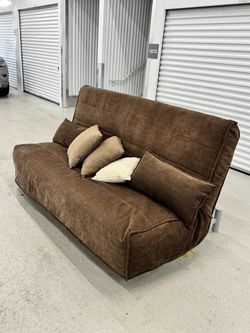 Futon Sofa Bed Gray Metal Slat Frame with Mattress and Brown Cover