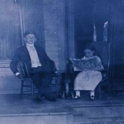 Antique Glass Plate Negative Brother Sister Reading Porch Victorian 1800s/1900s